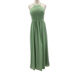 BRIDESMAID 8 M Green halter  pleated lace up chiffon maxi party dress NEW B144